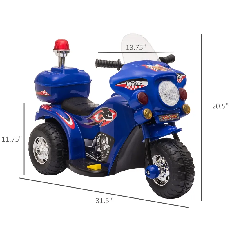 Aosom 6V Kids Motorcycle Dirt Bike Electric Battery-Powered Ride-On Toy Off-road Street Bike with Music & Horn Buttons, Stable 3-Wheel Design, & Rear Storage Space, Blue