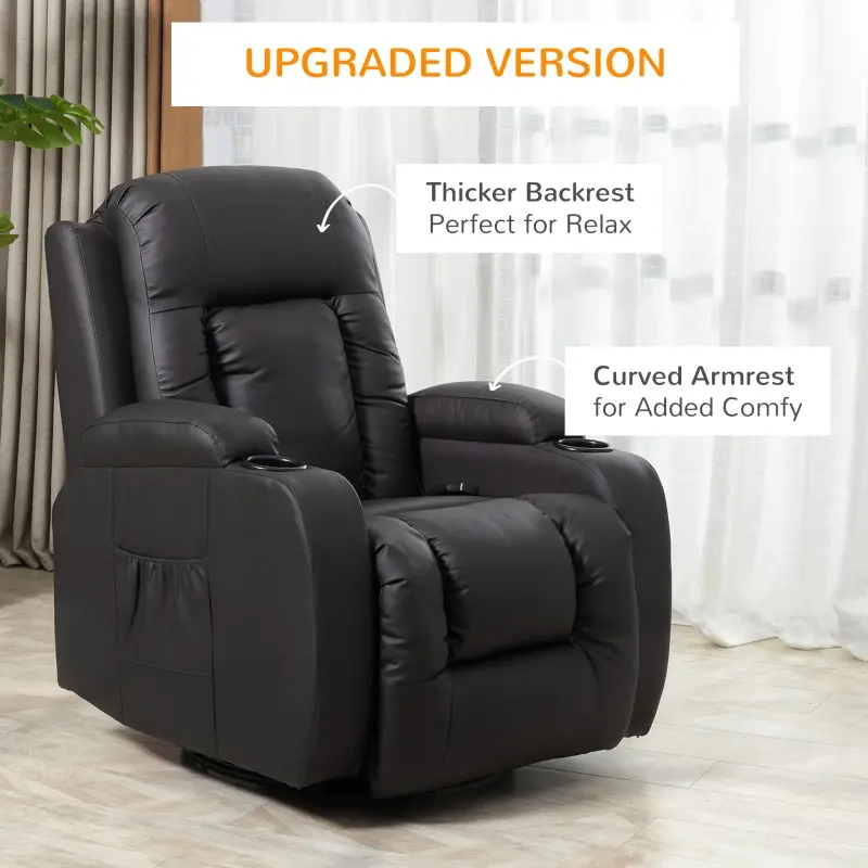 HOMCOM Heated Massage Recliner Chair with Remote Control, Dark Brown Leather Recliner