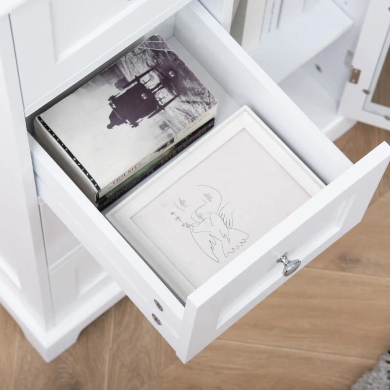 HOMCOM Floor Cabinet with Glass Door & 4 Drawers, Sideboard, Bathroom Storage Cabinet with Adjustable Shelf, for Living Room, Entryway, White