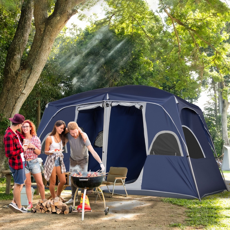 Outsunny Camping Tent, Family Tent 4-8 Person 2 Room, with Large Mesh Windows, Easy Set Up for Backpacking Hiking Outdoor 13'L x 9'W x 7'H, Blue