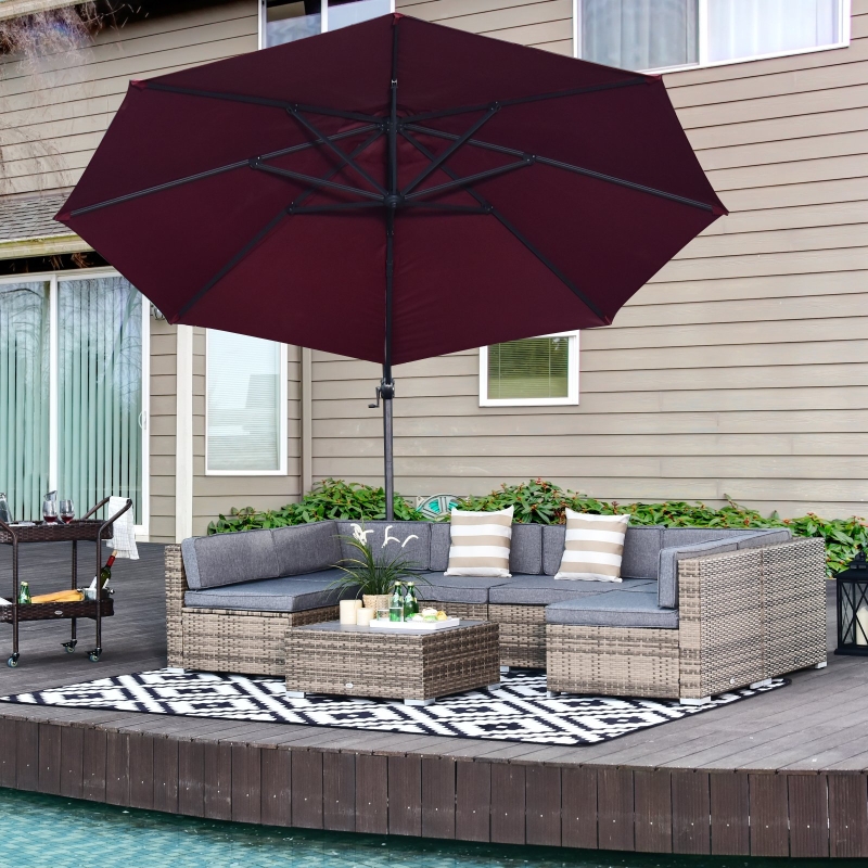 Outsunny 7 Pcs Patio Rattan Sofa Set All Weather Conversation Garden Wicker Sectional Set w/ Tea Table and Cushion Outdoor Deck Grey