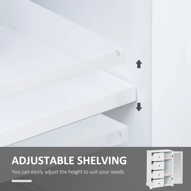 HOMCOM Floor Cabinet with Glass Door & 4 Drawers, Sideboard, Bathroom Storage Cabinet with Adjustable Shelf, for Living Room, Entryway, White