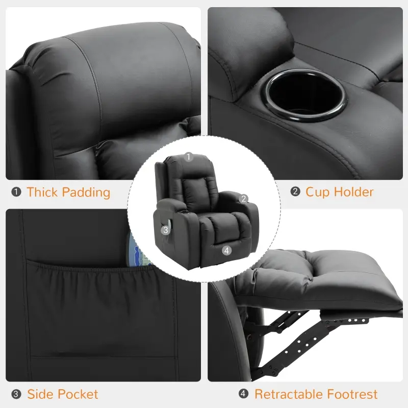 HOMCOM Heated Massage Recliner Chair with Remote Control, Dark Brown Leather Recliner