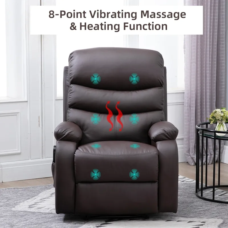 HOMCOM Manual Massage Recliner Chair Padding Single Sofa with Heat and Remote Control, 8 Massaging Points, Storage Pockets, PU Leather, - Brown