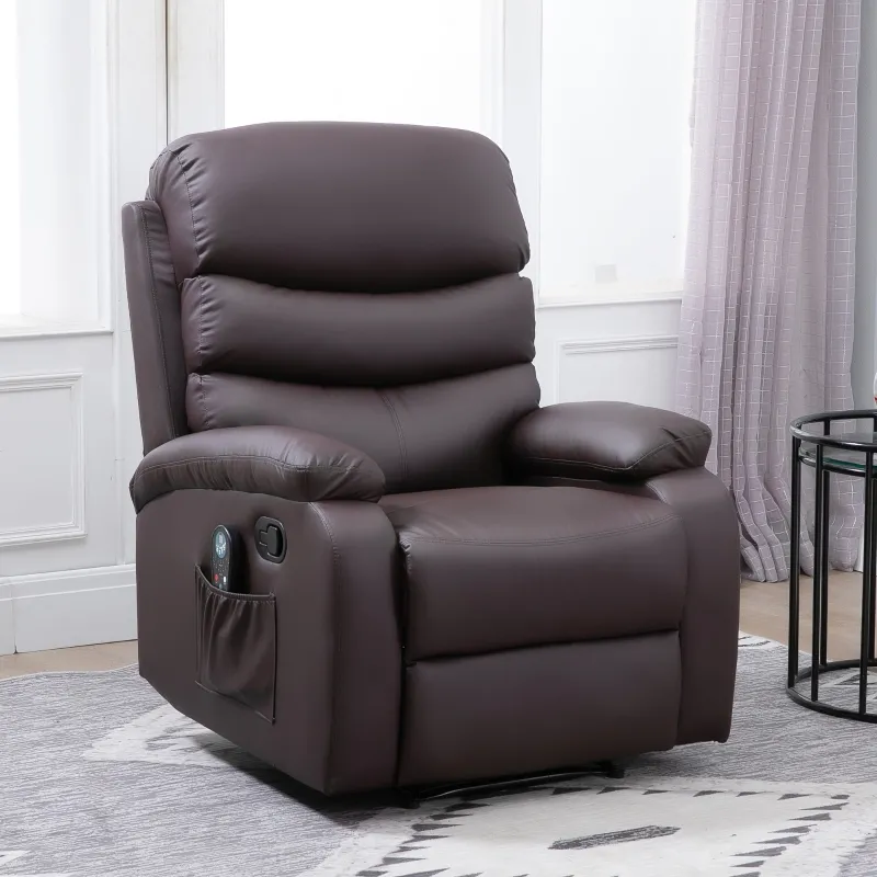 HOMCOM Manual Massage Recliner Chair Padding Single Sofa with Heat and Remote Control, 8 Massaging Points, Storage Pockets, PU Leather, - Brown