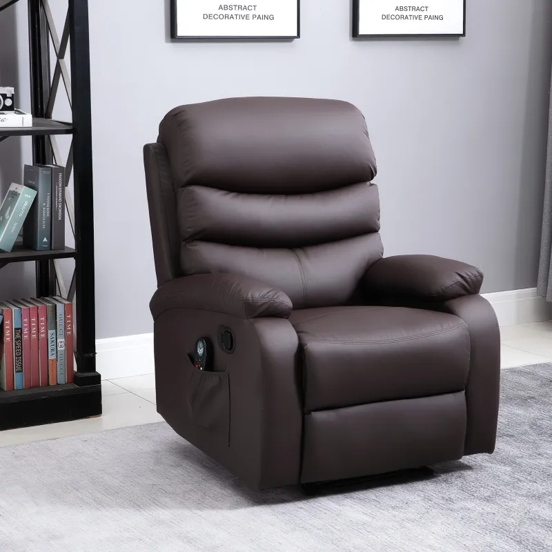 HOMCOM Manual Massage Recliner Chair Padding Single Sofa with Heat and Remote Control, 8 Massaging Points, Storage Pockets, PU Leather, - Brown