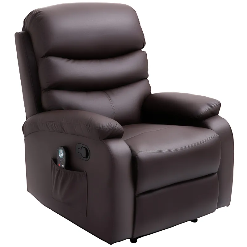 HOMCOM Manual Massage Recliner Chair Padding Single Sofa with Heat and Remote Control, 8 Massaging Points, Storage Pockets, PU Leather, - Brown