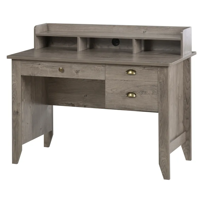 HOMCOM 47 Inches Computer Desk with Hutch, Writing Desk with Shelves and Drawers, Study Workstation for Home Office, Gray