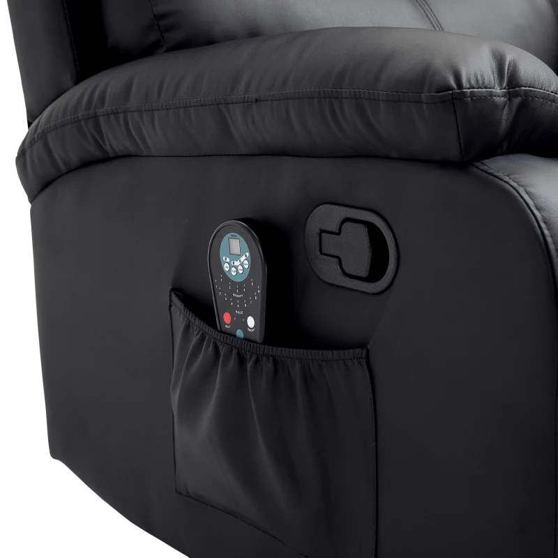 HOMCOM Manual Massage Recliner Chair Padding Single Sofa with Heat and Remote Control, 8 Massaging Points, Storage Pockets, PU Leather, Black