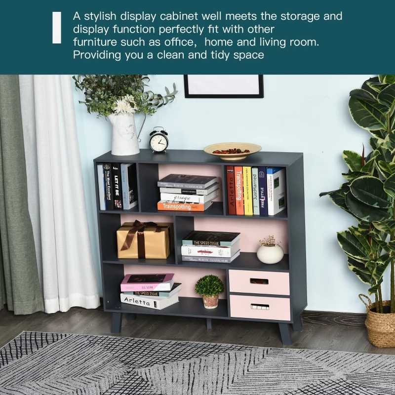 HOMCOM 3-Tier Child Bookcase Open Shelves Cabinet Floor Standing Cube Storage Organizer with Drawers - Pink