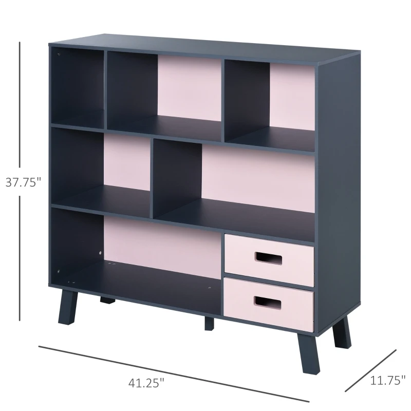 HOMCOM 3-Tier Child Bookcase Open Shelves Cabinet Floor Standing Cube Storage Organizer with Drawers - Pink