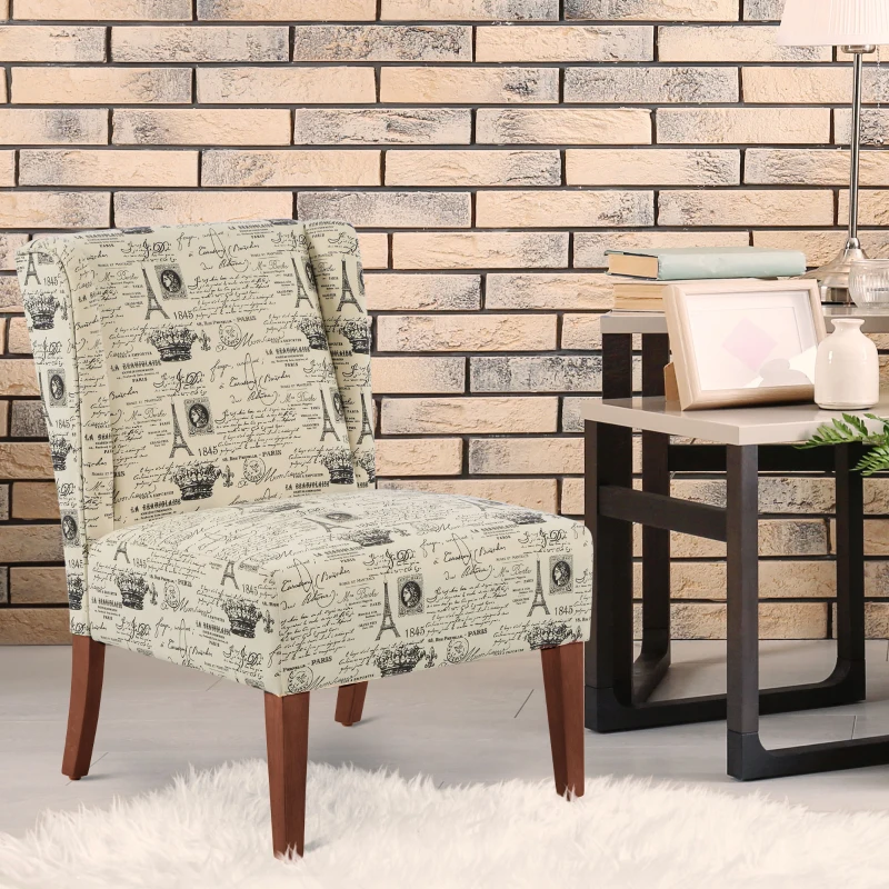 HOMCOM Upholstered Armless Accent Chair, Leisure Side Chair with Wingback, Soft Linen Fabric and Solid Wood Legs, Decorative for Bedroom, Living room, Paris