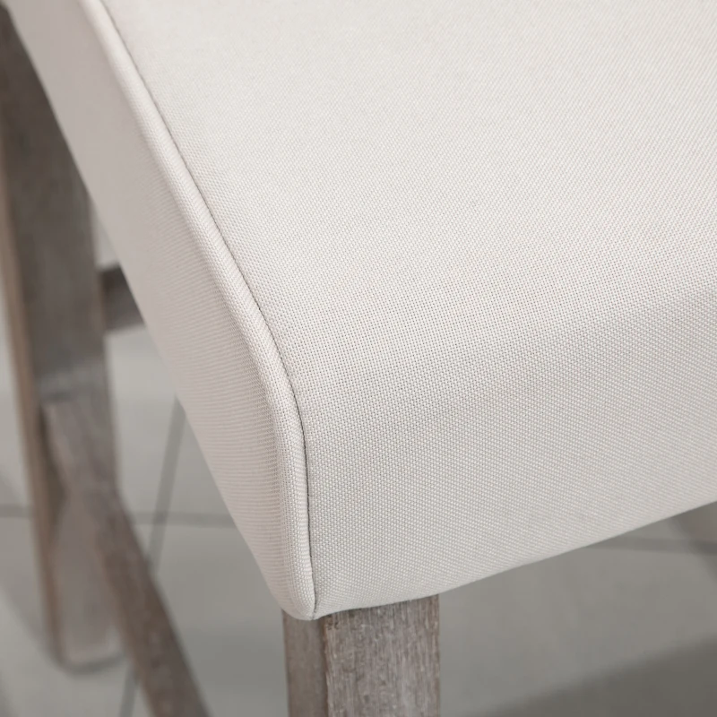 HOMCOM 26.25" Counter Height Bar Stools, Tufted Wingback Armless Upholstered Dining Chair with Rubber Wood Legs, Set of 2, Ivory