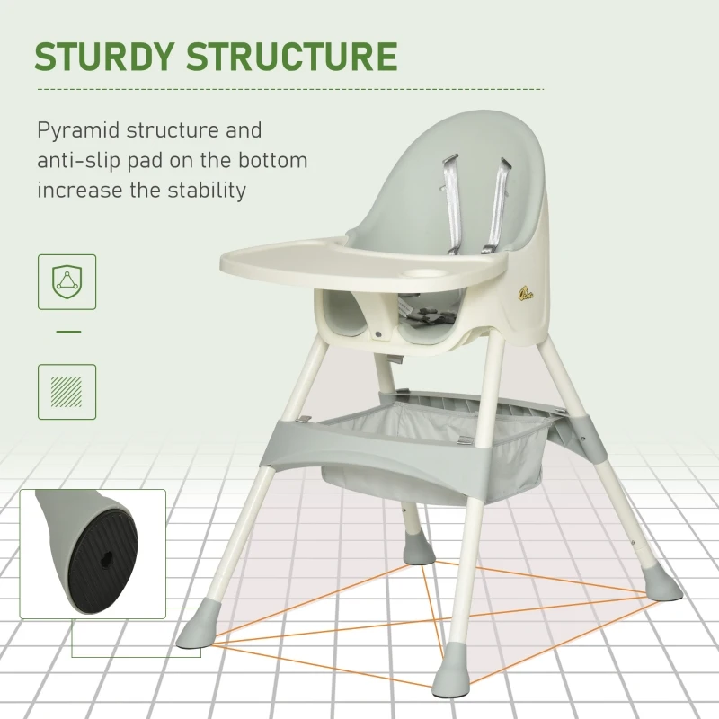 Qaba High Chair Baby Seat with Removable Food Tray for Kids 6 Months - 3 Years, Green