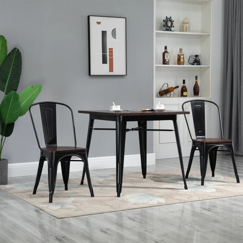 HOMCOM 3 Piece Industrial Style Dining Table Set, Small Kitchen Table and Chairs for 2,Steel Frame and Wooden Top, Black