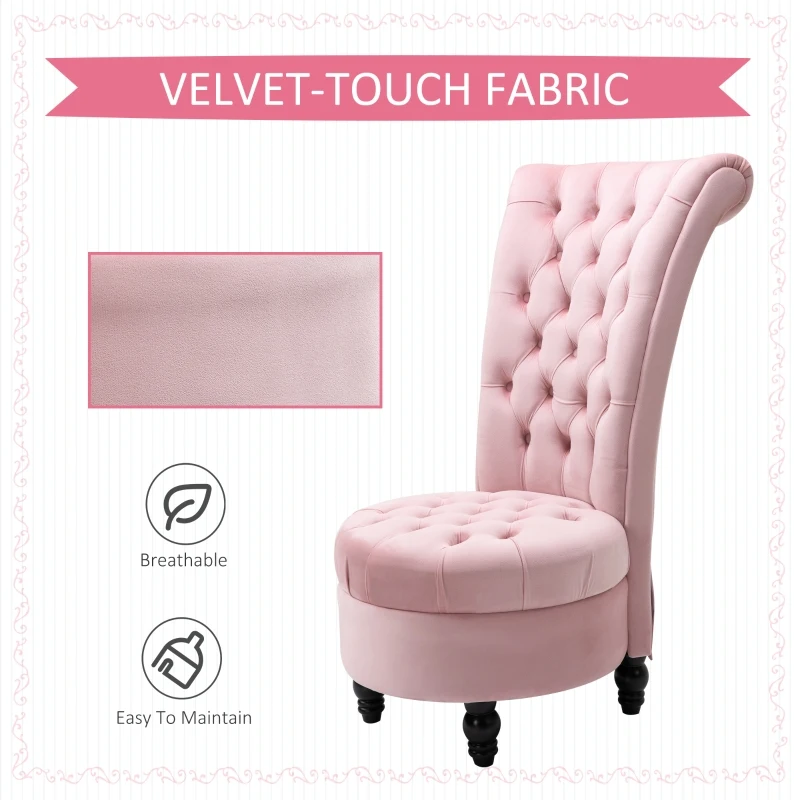 HOMCOM Retro High Back Armless Royal Accent Chair Fabric Upholstered Tufted Seat for Living Room, Dining Room and Bedroom, Pink