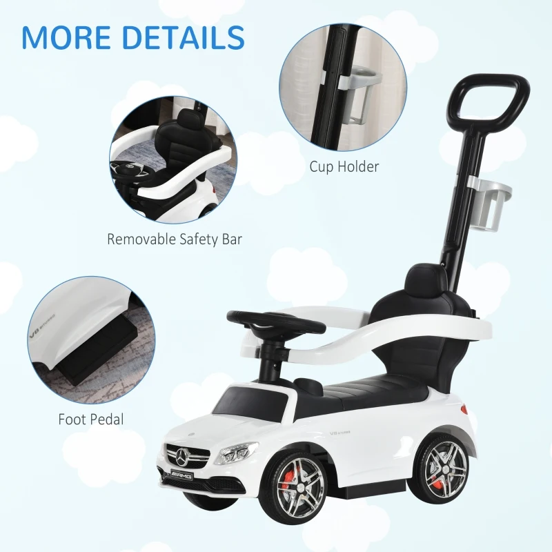 Aosom Push Cars for Toddlers Ride On & Push Car Stroller Sliding Walking Car with Underneath Storage Compartment & Working Steering Wheel, White