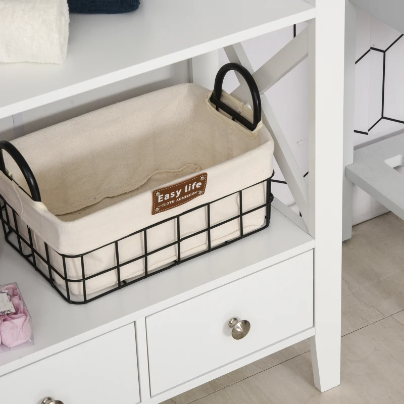 kleankin X- Frame Freestanding Floor Bathroom Storage with Two Drawers, Storage Organizer, Cabinet with 3 Shelves, White