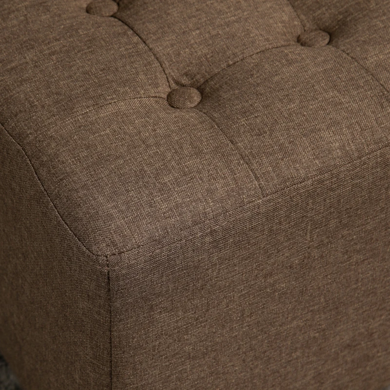 HOMCOM Tufted Ottoman Linen-Touch Fabric Upholstered Footrest Stool with Anti-Slip Pads, Brown