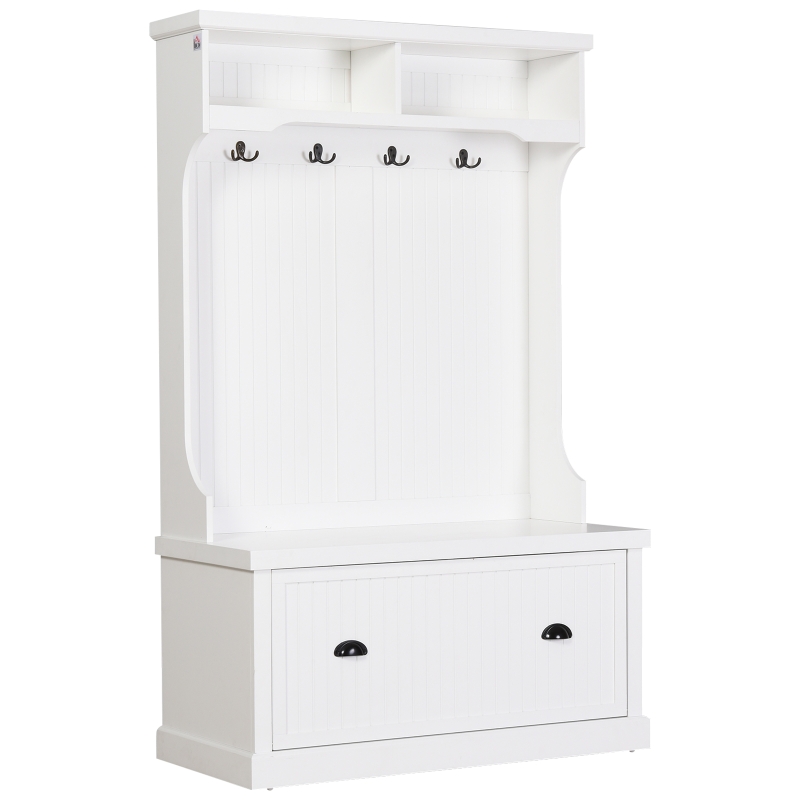 HOMCOM Hall Coat & Shoe Storage Cupboard Corner Hall Tree, White