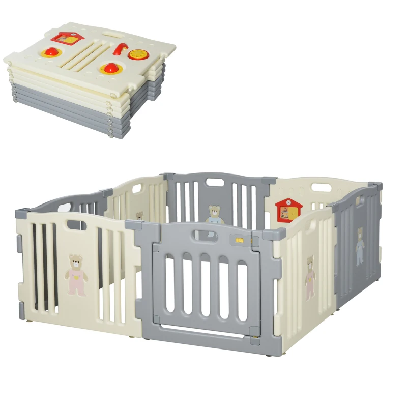 Qaba 8-Piece 62" x 62" x 25" Children Baby Playpen Kids Activity Center Fence for Kids with Easy Safety Gate & Flexible Design, White