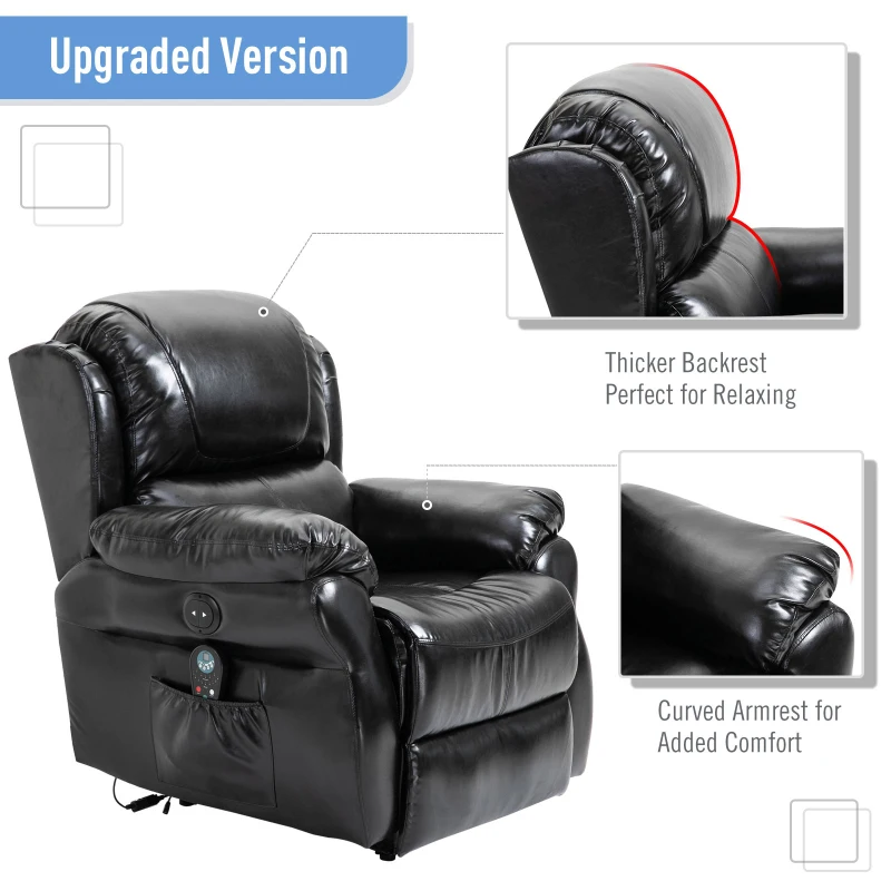 HOMCOM Power Massage Recliner Chair with Heat and Remote Control, 8 Massaging Points, PU Leather - Black