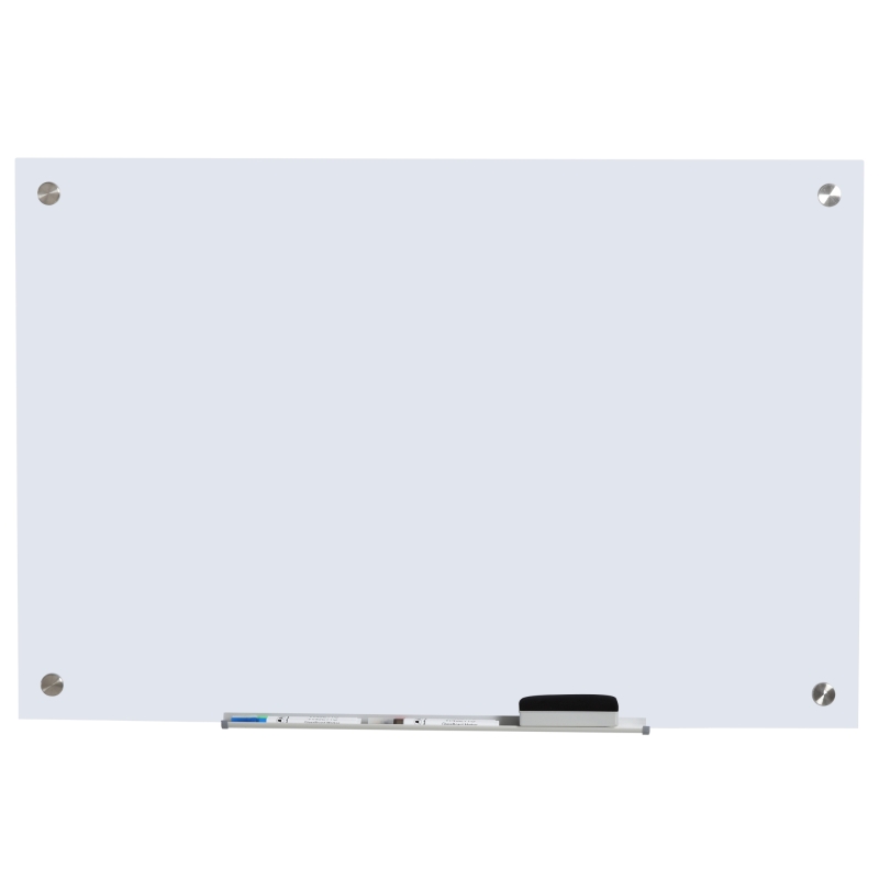 Vinsetto 35.5" x 23.5" Glass Dry Erase Whiteboard, Frameless Board on Wall, with Dry Eraser, 4 Markers, Pen Holder and Frosted Surface