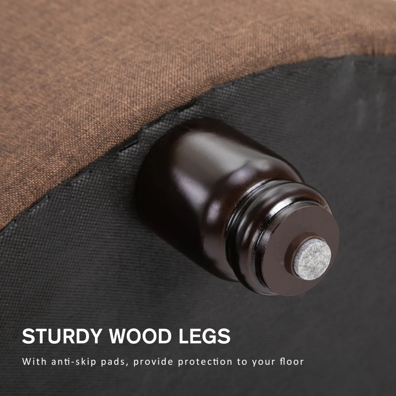 HOMCOM Round Linen-touch Fabric Storage Footstool Ottoman Button Tufted Footrest with Removable Lid, Brown