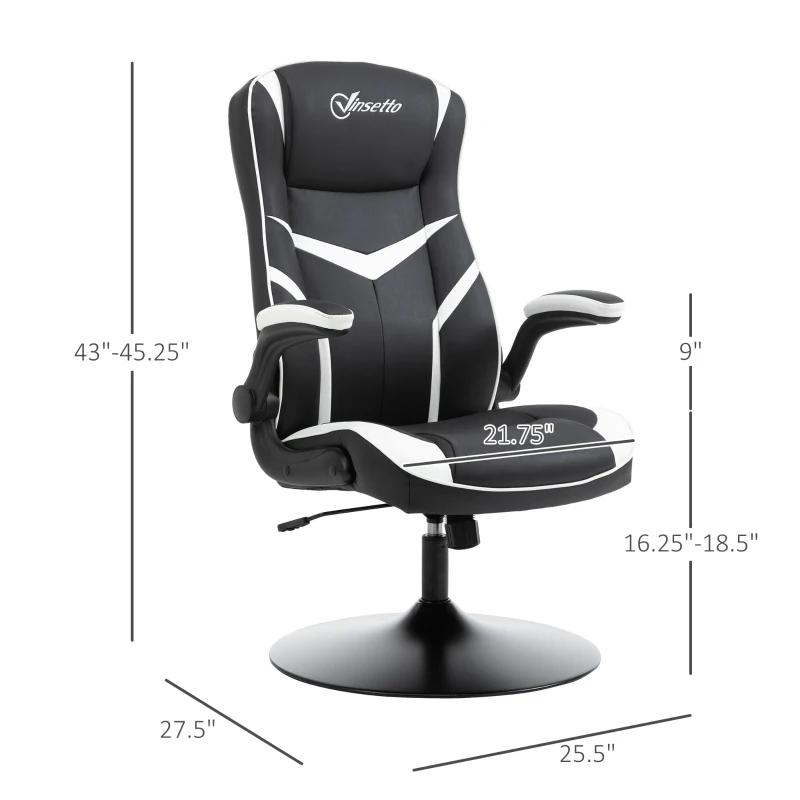 Vinsetto High Back Video Gaming Chair Height Adjustable Flip-up Armrest 360° Swivel Racing Gamer with Pedestal Base, Black and White