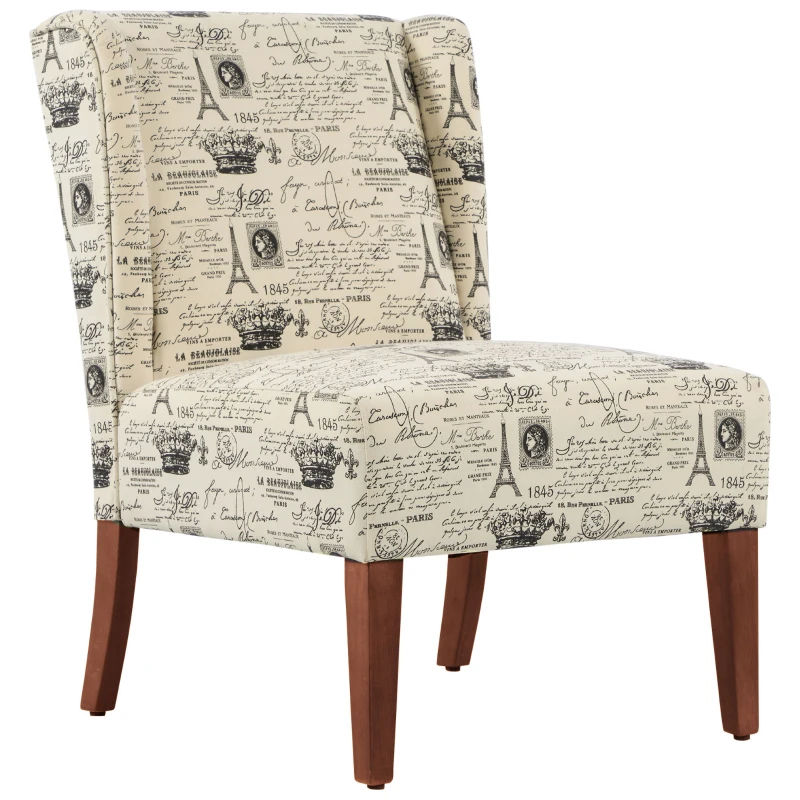 HOMCOM Upholstered Armless Accent Chair, Leisure Side Chair with Wingback, Soft Linen Fabric and Solid Wood Legs, Decorative for Bedroom, Living room, Paris