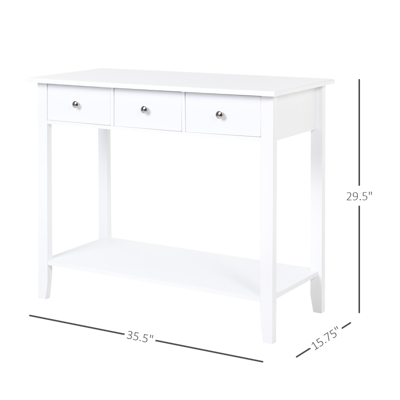HOMCOM Console Table Industrial Desk with Drawer Bottom Shelf & Large Tabletop for Entryway or Living Room, White