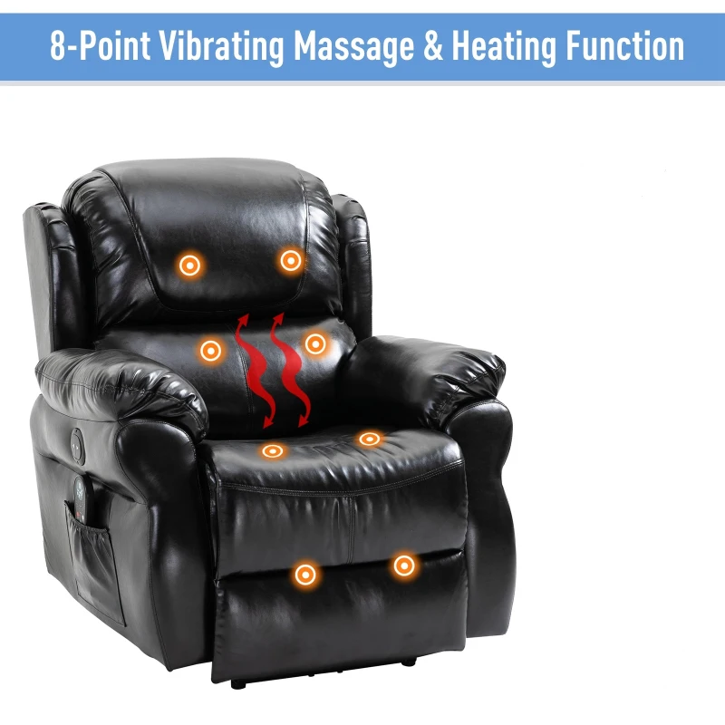 HOMCOM Power Massage Recliner Chair with Heat and Remote Control, 8 Massaging Points, PU Leather - Black