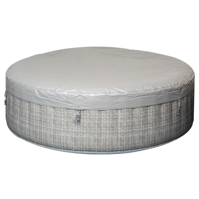 Outsunny 82'' x 26'' Portable Hot Tub 4 Person Outdoor Inflatable Round Heated Tub Spa with 130 Bubble Jets, Filter Pump, Cover, Grey