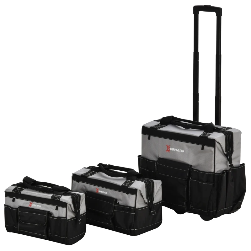 DURHAND 3pcs Rolling Mobile Tool Bag Electrician with 3 Bags for Organization/Storage and Adjustable Carrying Handle