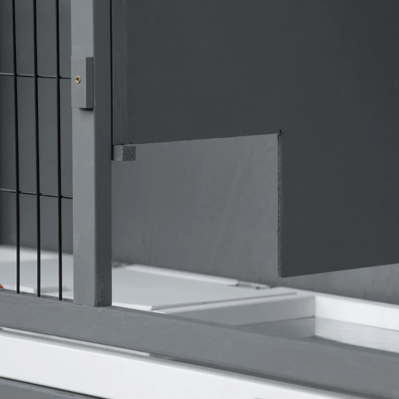 PawHut 48" Wooden Rabbit Hutch Bunny Cage Small Animal House Enclosure with Ramp, Removable Tray and Weatherproof Roof for Outdoor, Gray