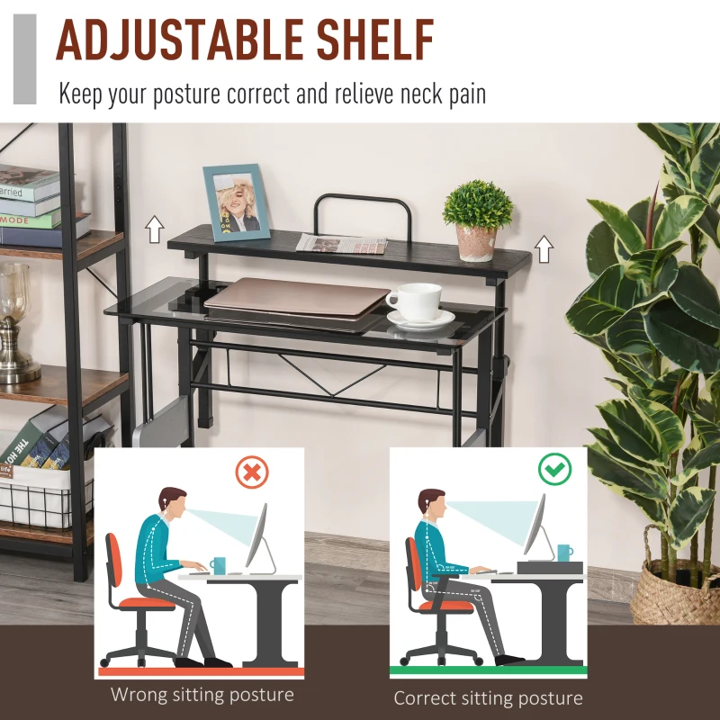 HOMCOM Writing PC Computer Desk with Height Adjustable Monitor Stand and Foot Pads for Home Office Workstation, Black