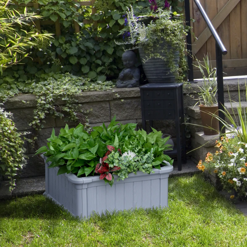 Outsunny 24'' x 24'' x 12'' Raise Garden Bed, Planter Box, Above Ground Garden for Flowers, Herb, Vegetables with Easy Assembly, Grey