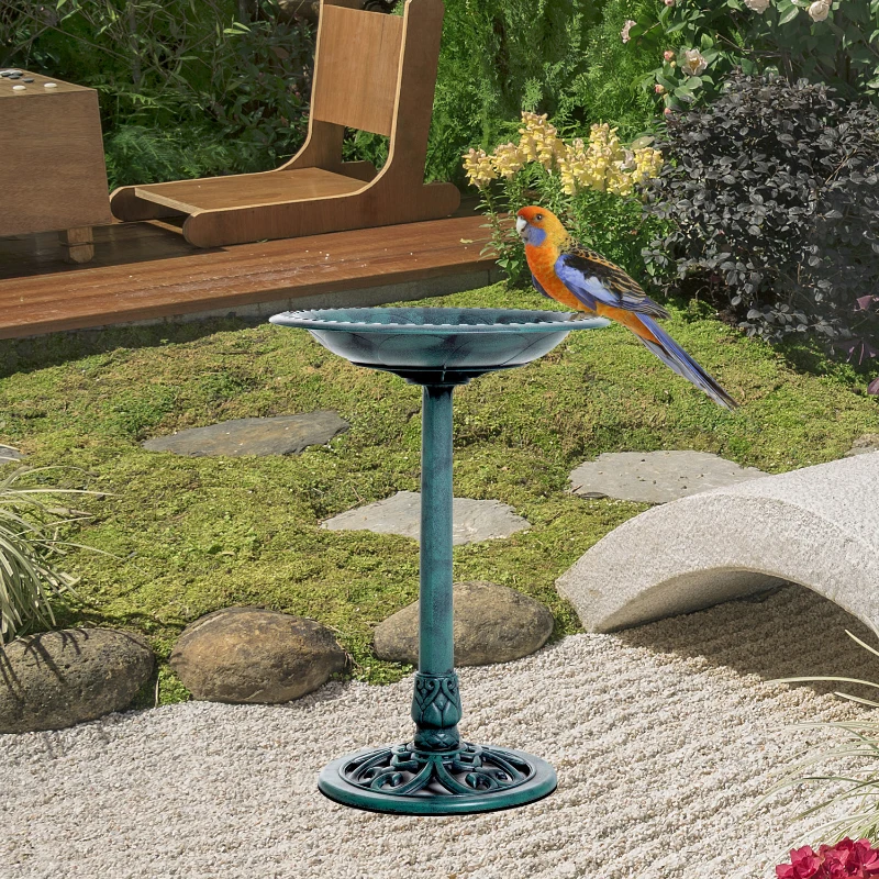 Outsunny 28'' Bird Bath Outdoor Resin Decor with Fleur De Lis Pattern, Time-Worn Finish