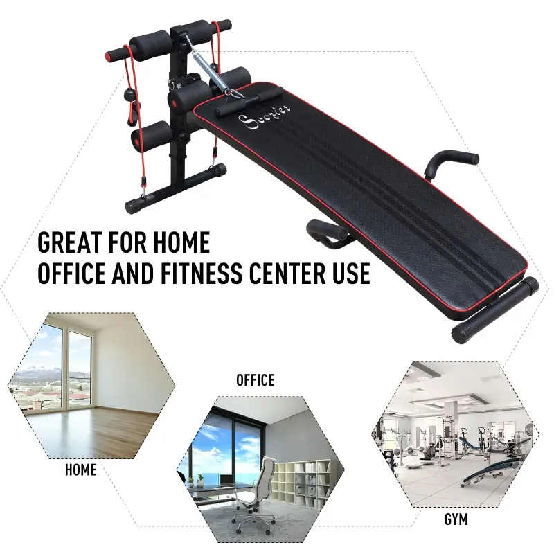 Soozier Foldable Sit Up Bench Core Workout Adjustable Weight Thigh Support  for Home Gym Black and Red