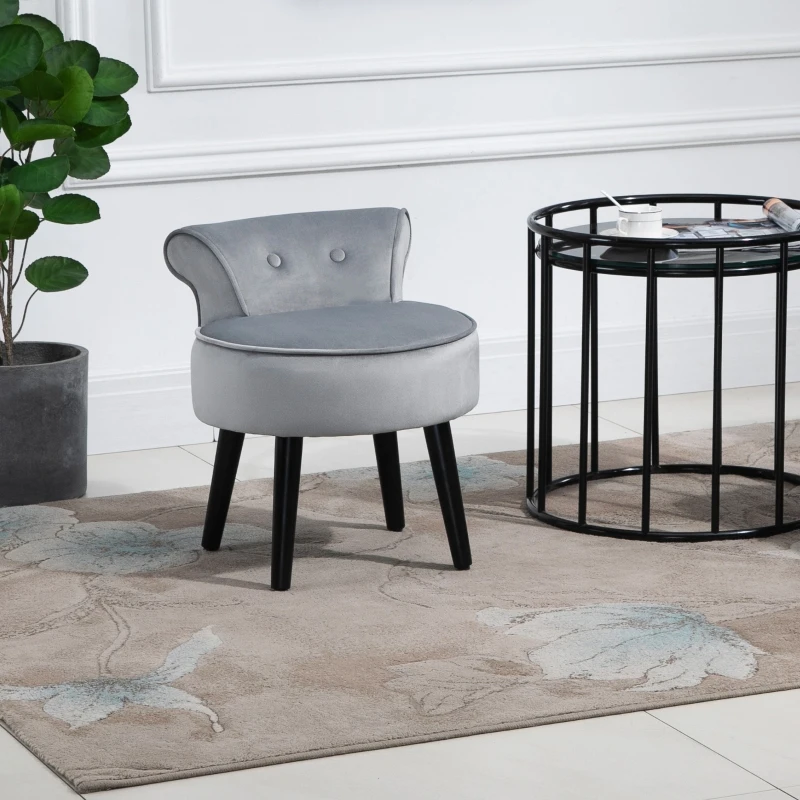 HOMCOM Modern Foot stool Ottoman, Small Leisure Chair Upholstered, Button Tufted Armless Club Chair Wingback Chair with Low Back, Velvet Style Fabric and Stable Fir Legs, Grey