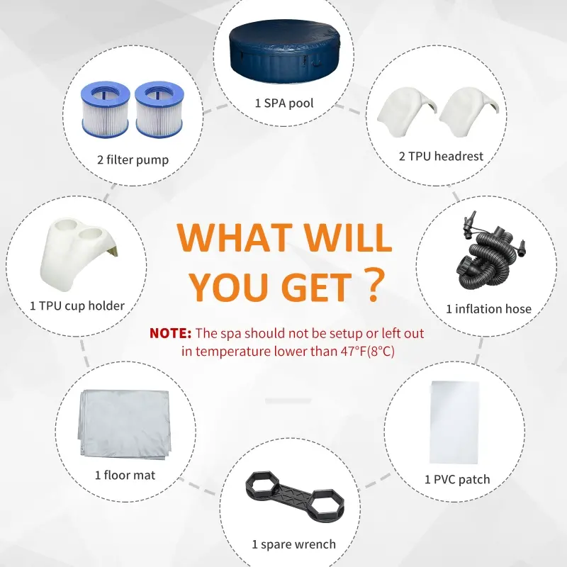 Outsunny 82'' x 26'' Portable Hot Tub 4 Person Outdoor Inflatable Round Heated Tub Spa with 130 Bubble Jets, Filter Pump, Cover, Blue