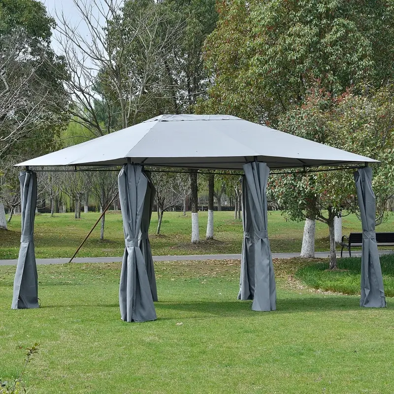 Outsunny 10' x 13' Outdoor Patio Gazebo Canopy Shelter with 6 Removable Sidewalls, & Steel Frame for Garden, Lawn, Backyard and Deck, Grey