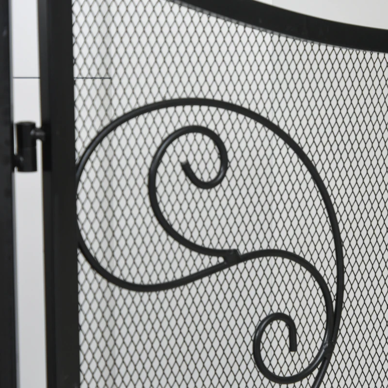 HOMCOM 3-Panel Metal Fireplace Spiral Mesh Cover Screen Home Foldable Steel Spark Guard Decoration, Black