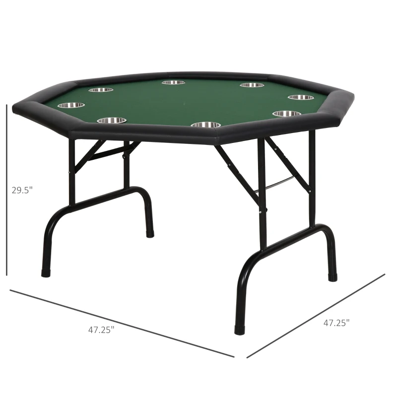 Soozier 47" 8 Player Octagon Poker Table with Cup Holders Folding Top - Green