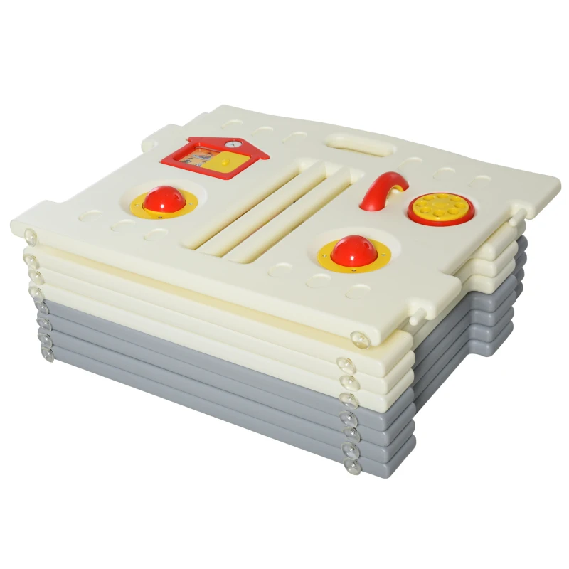 Qaba 8-Piece 62" x 62" x 25" Children Baby Playpen Kids Activity Center Fence for Kids with Easy Safety Gate & Flexible Design, White