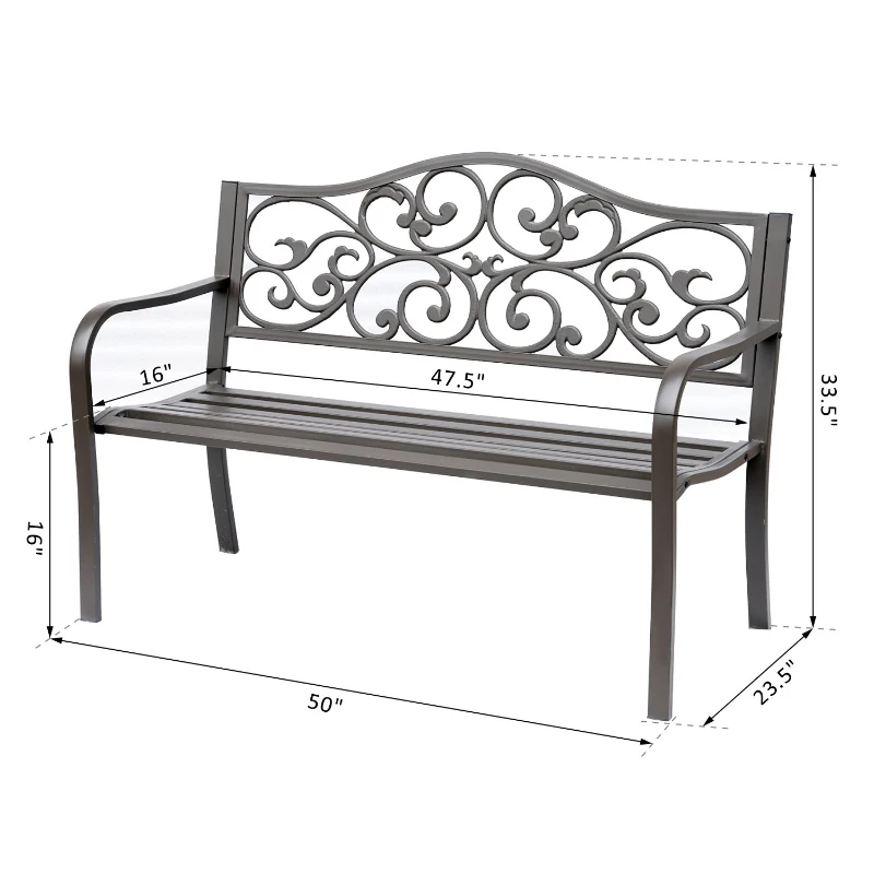 Outsunny 50" Vintage Floral Garden Cast Iron Patio Bench