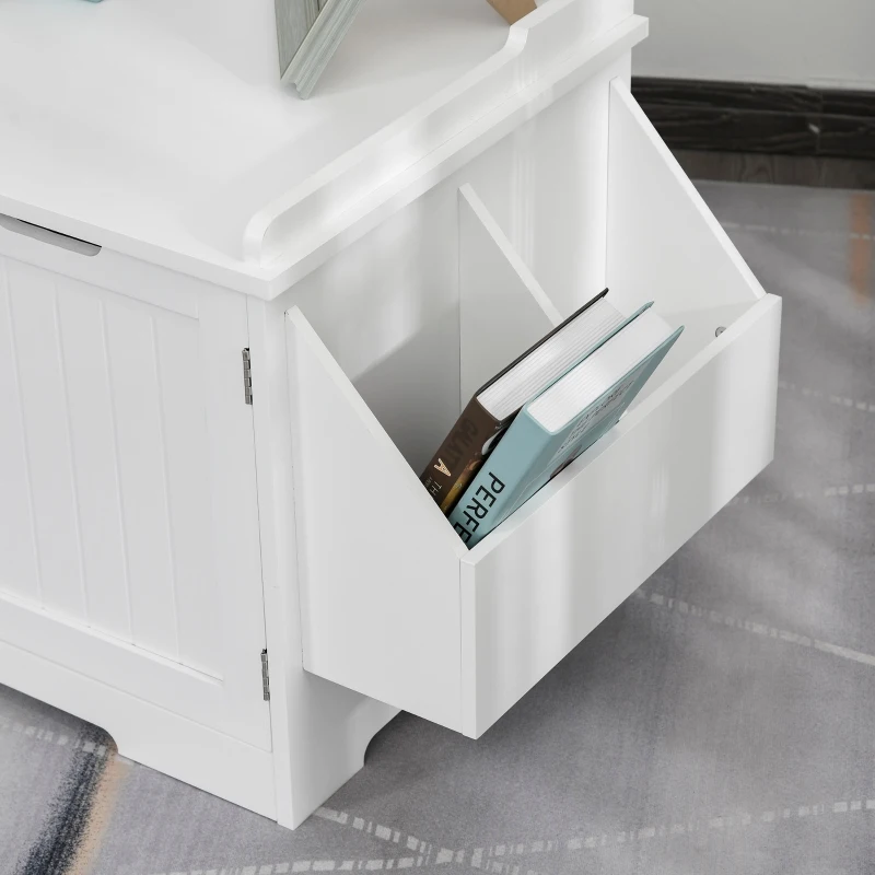 PawHut Wooden Cat Litter Box Enclosure, Hidden Cat Washroom, Kitten House with Nightstand End Table and Storage Rack Magnetic Doors, White