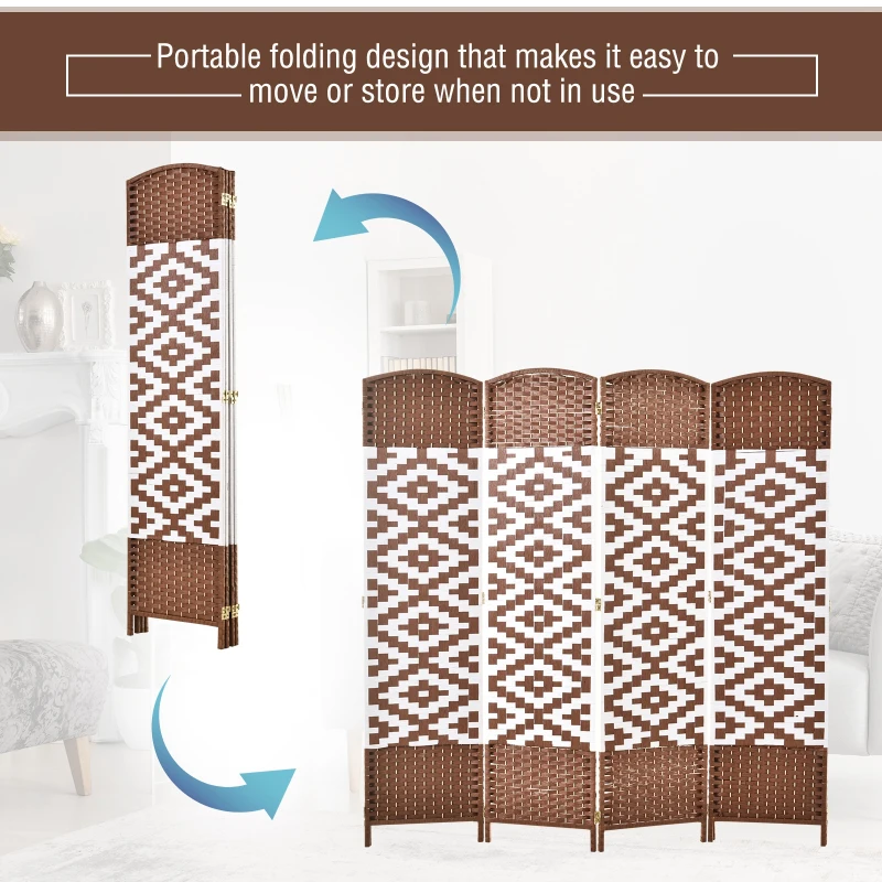 HOMCOM 6ft 4 Panel Diamond Weave Folding Room Divider with Freestanding Folding Screen & Stylish Wicker Material