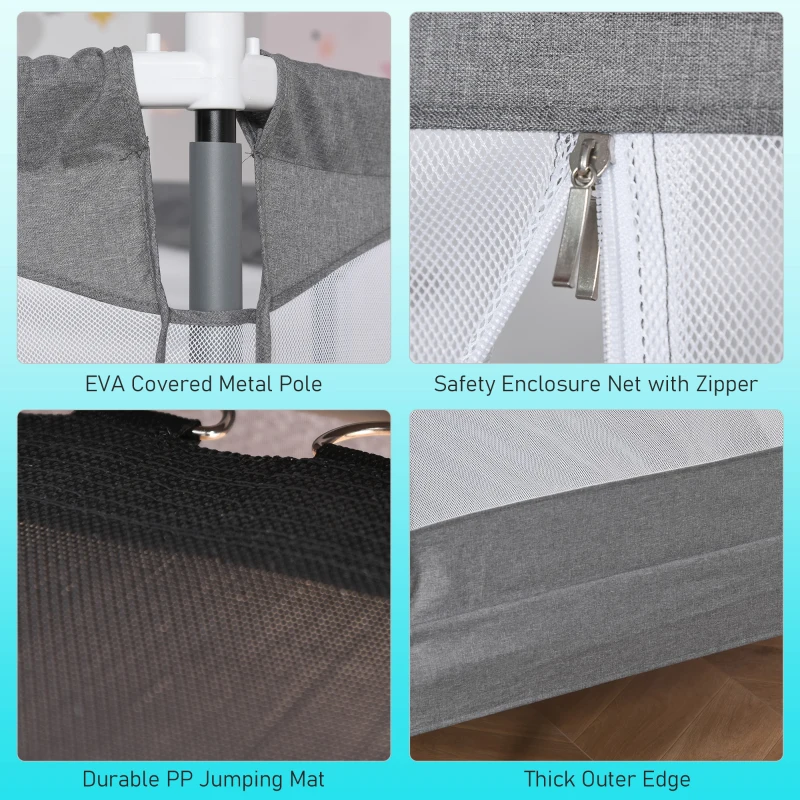 Qaba 59" Mini Rebounder Trampoline for Kids with Net Enclosure, Elastic Harness, & Heavy Duty Bungees