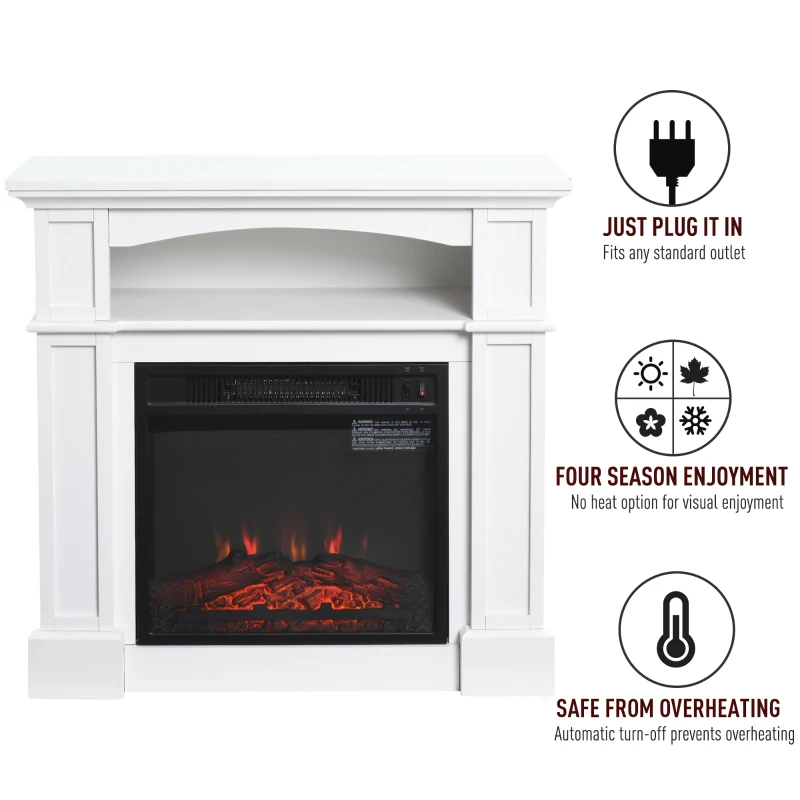 HOMCOM 31.75" W x 31" H Electric Fireplace Mantel TV Stand, Media Console Center Cabinet with a Shelf, White